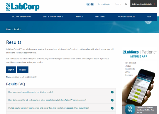 labcorp patients Login portal